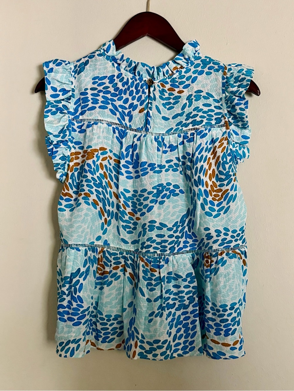 Marie Oliver | Tia Tiered Silk Blouse Blue Floral Ruffle | XS - Picture 6 of 14